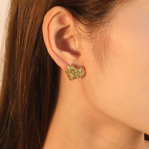 Orecchini A Cuore Texturizzati Placcati Oro 18K Acciaio Inossidabile Motivo Lava Irregolare Vintage Esagerato Per Donna