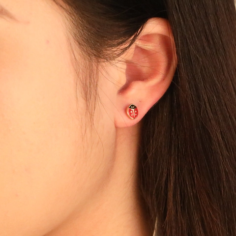 Pendientes De Botón De Mariquita Acero Inoxidable Esmalte Chapado En Oro De 18K Joyas De Animales Para Mujeres