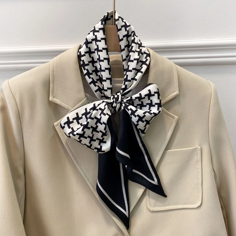 Sciarpa Sottile Pied De Poule Nastro In Raso Elegante Cravatta Professionale Accessorio Per Borsa Fascia Per Capelli Moda Donna