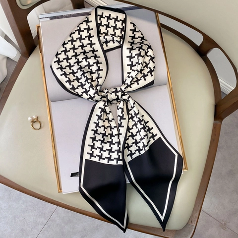 Sciarpa Sottile Pied De Poule Nastro In Raso Elegante Cravatta Professionale Accessorio Per Borsa Fascia Per Capelli Moda Donna