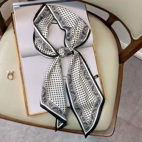 Fashion Skinny Scarf Long Narrow Ribbon Imitation Satin Satin Hair Band Bag Tie Paisley Geometric Print For Women
