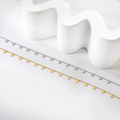 Minimalistische Roestvrijstalen Enkelband Met Ronde Schijfhangers 18K Verguld Verstelbare Zomer Sieraden Voor Dames