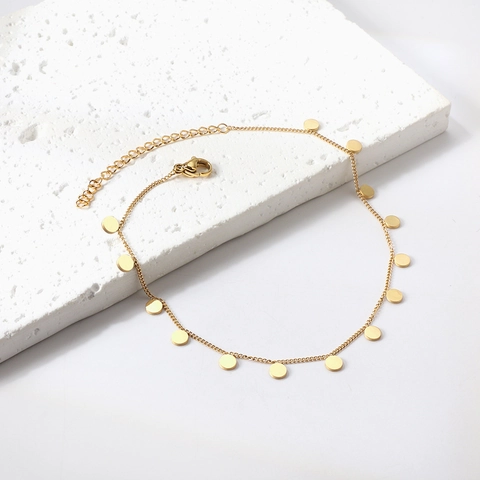 Minimalistische Roestvrijstalen Enkelband Met Ronde Schijfhangers 18K Verguld Verstelbare Zomer Sieraden Voor Dames