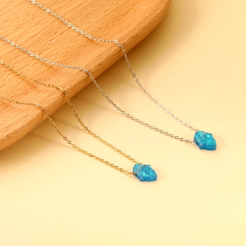 Collana Con Pendente Mano Di Fatima Opale Sintetico Blu Acciaio Inossidabile Placcato Oro Donna