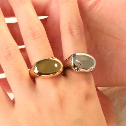 Chunky Signet Ring Stainless Steel 18K Gold Plated Irregular Smooth Surface Minimalist Ins Style Jewelry For Women