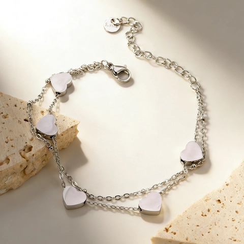 Double Layer Heart Bracelet Stainless Steel Adjustable Minimalist Elegant Multi Layer Jewelry For Women