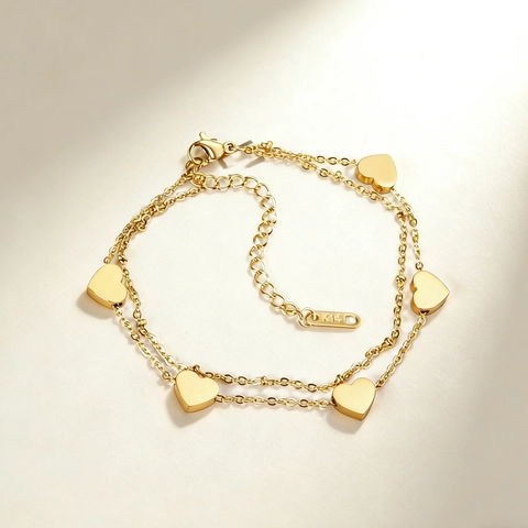 Double Layer Heart Bracelet Stainless Steel Adjustable Minimalist Elegant Multi Layer Jewelry For Women