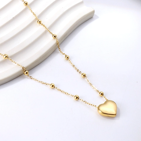 Heart Pendant Necklace 18K Gold Plated Stainless Steel Bead Chain Minimalist Elegant Jewelry For Women