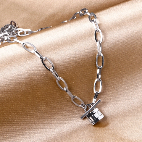 Collana Con Ciondolo A Lucchetto In Acciaio Inossidabile Placcato Oro 18K Catena A Graffetta Chiusura T Hip Hop