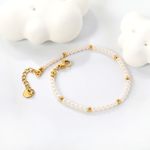 Stainless Steel Bracelet With White Imitation Artificial Pearl Gold Plated Adjustable Extender Chain Elegant Niche Jewelry For Women