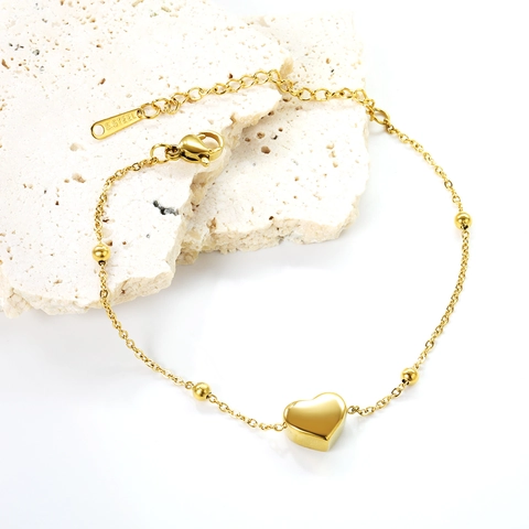 Pulsera De Corazón De Acero Inoxidable Chapado En Oro Cuentas Redondas Joyería De Moda Minimalista Para Mujeres