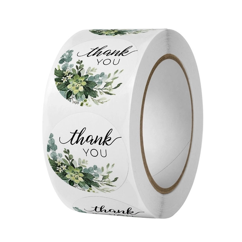 Thank You Stickers Floral Succulent Green Leaves Adhesive Labels For Wedding Party Gift Packaging Envelope Sealing