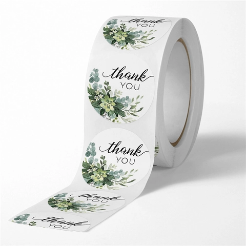 Thank You Stickers Floral Succulent Green Leaves Adhesive Labels For Wedding Party Gift Packaging Envelope Sealing