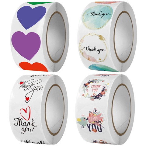 Thank You Stickers Roll Round Heart Self-Adhesive Coated Paper Sealing Labels For Gift Packaging Scrapbooking DIY
