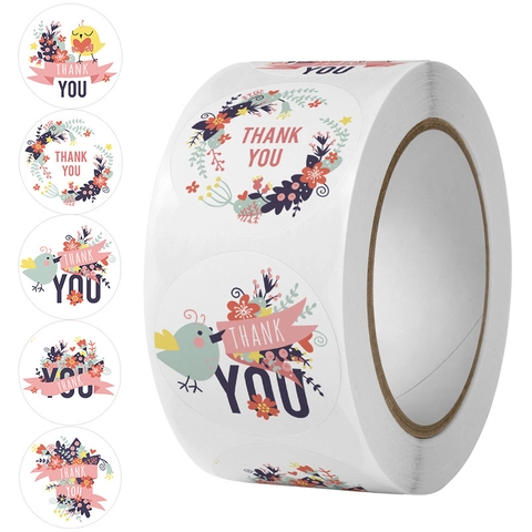 Thank You Stickers Roll Round Heart Self-Adhesive Coated Paper Sealing Labels For Gift Packaging Scrapbooking DIY