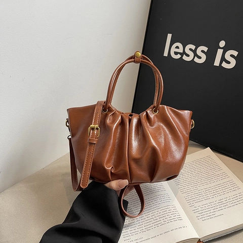 Damen Ruched Cloud Crossbody Tasche PU Leder Mode Kleine Handtasche Bucket Tote Für Tägliche Casual Schultertasche