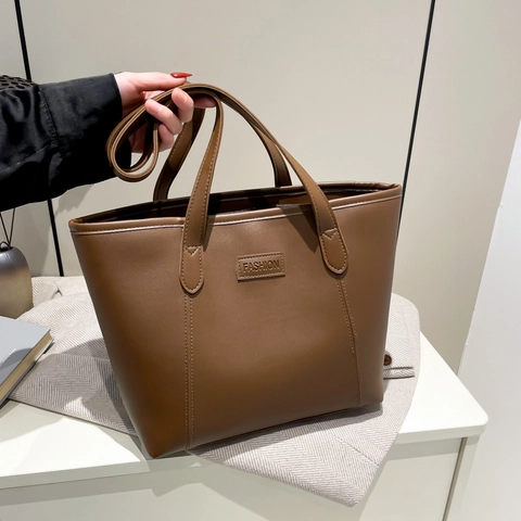 Große Kapazität Frauen Tragetasche PU Leder Minimalistisch Vintage Schultertasche Für Pendeln Täglich