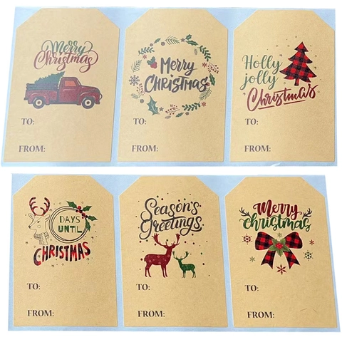 Weihnachtsgeschenk Aufkleber Kraftpapier Selbstklebende Etiketten Mit To From Schreibraum Rentier Weihnachtsmann Geschenkdekor