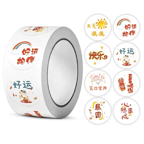 Adesivi Decorativi Rotondi Caratteri Cinesi Ispiratori Etichette Cartoni Animati Carta Imballaggio Regalo Scrapbooking