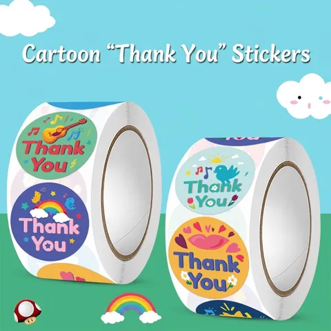 Autocollants Merci Ronds Étiquettes De Scellage Cadeau Cartoon Auto Adhésif Emballage Décoratif Motifs Colorés