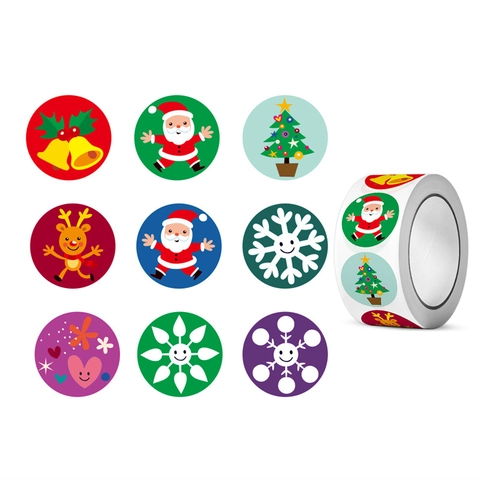 Rollo De Pegatinas De Navidad Etiquetas Redondas Adhesivas Papá Noel Reno Decoración Navideña Manualidades Regalo