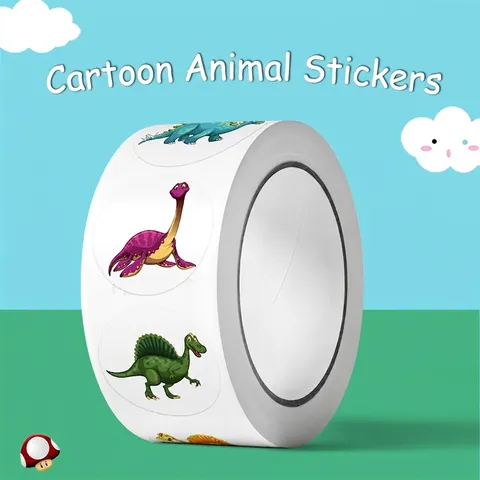 Cartoon Dinosaur Stickers Circular Reward Labels For Kids Student Stationery Decorative Classroom Incentive Handbooks Roll