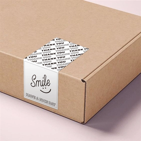 Autocollants Rectangulaires Auto-Adhésifs Smile Papier Couché Thank You Have A Nice Day Étiquettes De Sceau Décor Emballage