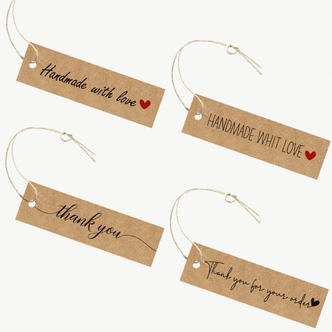 Etichette Regalo In Carta Kraft Rettangolari Thank You Handmade With Love Con Spago Di Jute Per Matrimonio Festa Business