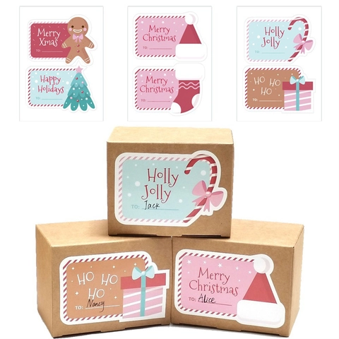 Autocollants de Cadeau de Noël Dessin Animé Bonhomme Pain Épices Sapin Étiquettes Décoratives Avec Zone d'Écriture Emballage