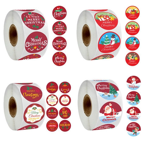 Round Christmas Stickers Merry Christmas Self Adhesive Sealing Labels For Gift Wrapping Holiday Decor