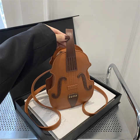 Creative Violin Shaped Crossbody Bag For Women PU Leather Musical Instrument Design Shoulder Handbag Chic Artistic Purse