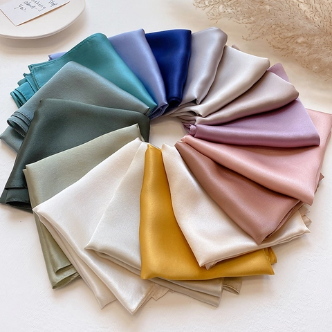 Elegant Solid Color Mulberry Silk Square Scarf Women Fashion 12 Momme Satin Neck Tie Bandana Office Lady Decorative Scarf