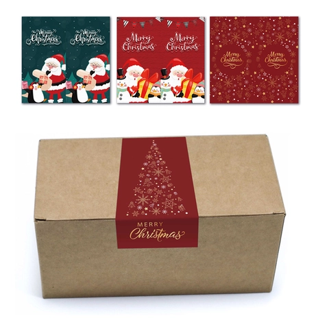 Autocollants Rectangulaires Joyeux Noël Dorure Étiquettes De Scellage Pour Boîte Cadeau Emballage Dessin Animé Autocollants Décoratifs