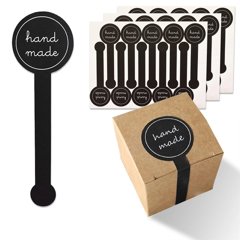 Handgemaakte Stickers Zwarte Lange Strip Etiketten Voor Cadeau Bakdoos Afdichting DIY Decoratie Mat Koperdrukpapier