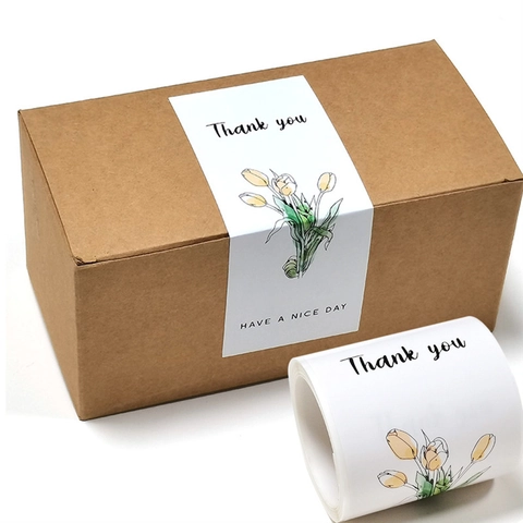 Thank You Verschlussaufkleber Rechteckige Etiketten Tulpenblumenmuster Für Verpackungen Geschenkbox Dekoration Selbstklebendes Papier