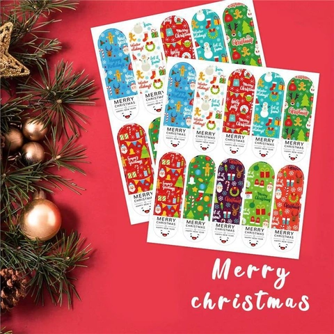 Christmas Gift Label Stickers Self Adhesive Seal Decals Cartoon Santa Reindeer Pattern For Holiday Party Package Wrapping