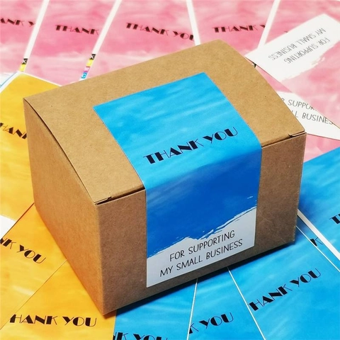 Thank You Stickers Labels For Small Business Shipping Package Sealing Rectangular Artistic Watercolor Self Adhesive Coated Paper