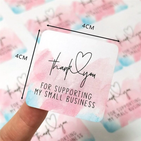 Watercolor Thank You Stickers For Small Business Support Square Coated Paper Self-Adhesive Seal Labels For Gift Packing Orders Appreciation Decoration