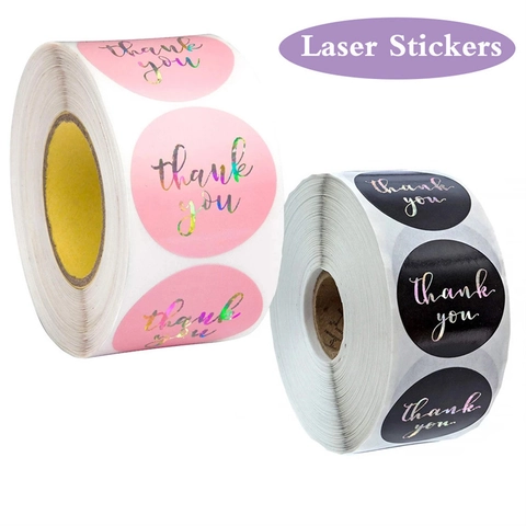 Round Laser Holographic Thank You Stickers Gift Sealing Labels For Small Business Wedding Packaging Envelope Decor