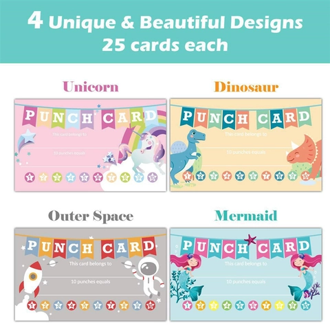 Carte Premio per Bambini in Carta Patinata Cartoon Sirena Unicorno Dinosauro Astronauta Monitoraggio Comportamento per Insegnanti