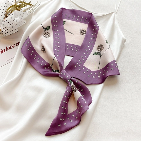 Bufanda Estrecha de Seda de Mora 100% para Mujer Cinta Estampada Floral Vintage y Lunares Diadema Elegante Accesorio de Cuello