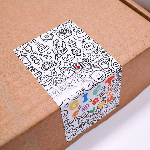 Doodle Stickers Gift Sealing Labels Black White Hand Drawn Rectangular Adhesive Paper For Packaging Baking Decoration