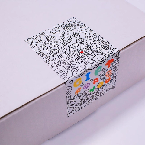 Doodle Stickers Gift Sealing Labels Black White Hand Drawn Rectangular Adhesive Paper For Packaging Baking Decoration