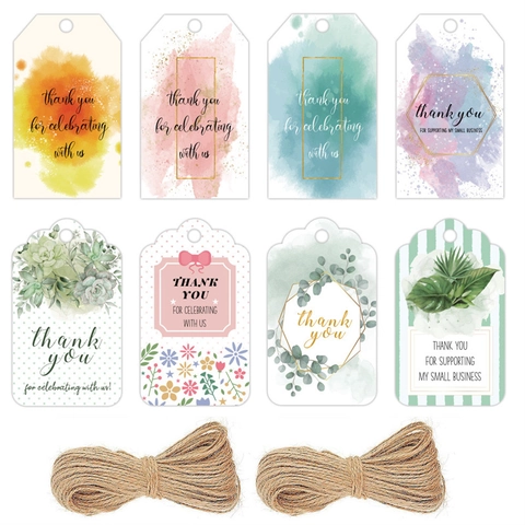 Etiquetas De Regalo Gracias Flores Acuarela Cartulina Con Cuerda De Yute Para Boda Fiesta Pequeña Empresa Embalaje Decoración