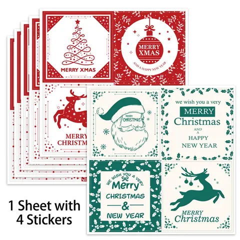 Autocollants De Scellage Carrés De Noël Étiquettes En Papier Auto-adhésives Pour Emballage De Boîtes Cadeaux Vacances Renne Sapin Motifs Festifs