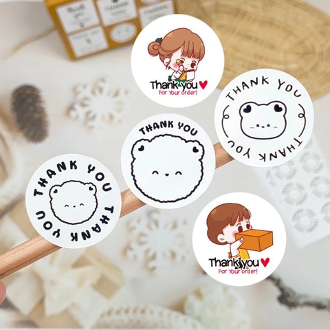 Adesivi Rotondi Thank You Motivo Orso Ragazza Cartone Animato Etichette Sigillanti Per Confezioni Regalo Scrapbooking