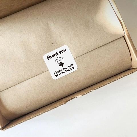 Thank You Stickers Square Hand Drawn Floral Patterns Self Adhesive Decorative Sealing Labels For Gift Box Packaging Envelope