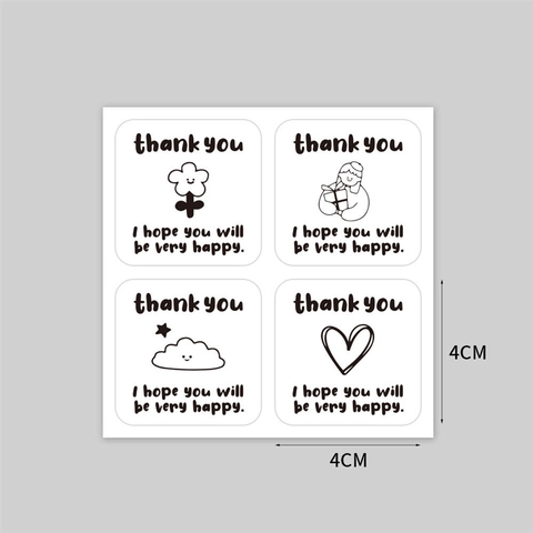 Thank You Stickers Square Hand Drawn Floral Patterns Self Adhesive Decorative Sealing Labels For Gift Box Packaging Envelope