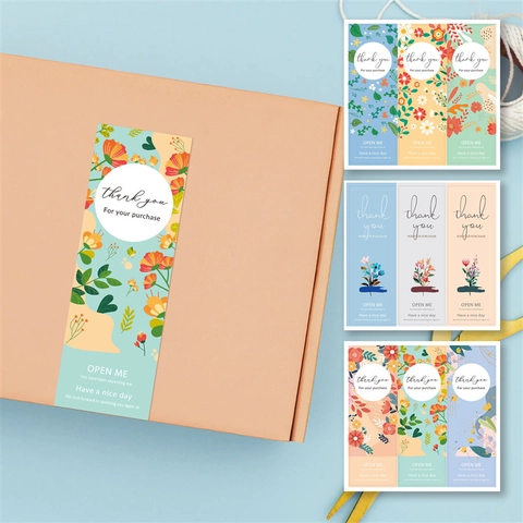 Adesivi Thank You Floreali Etichette di Sigillatura Rettangolari per Scatole Regalo Targhette Decorative per Imballaggi Barattoli Tazze Buste Cancelleria