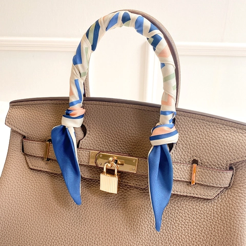 Sciarpa Sottile Donna Raso Sintetica Fascia Per Capelli Decorativa Per Borsa Stampa Lettere Geometriche Accessorio Moda